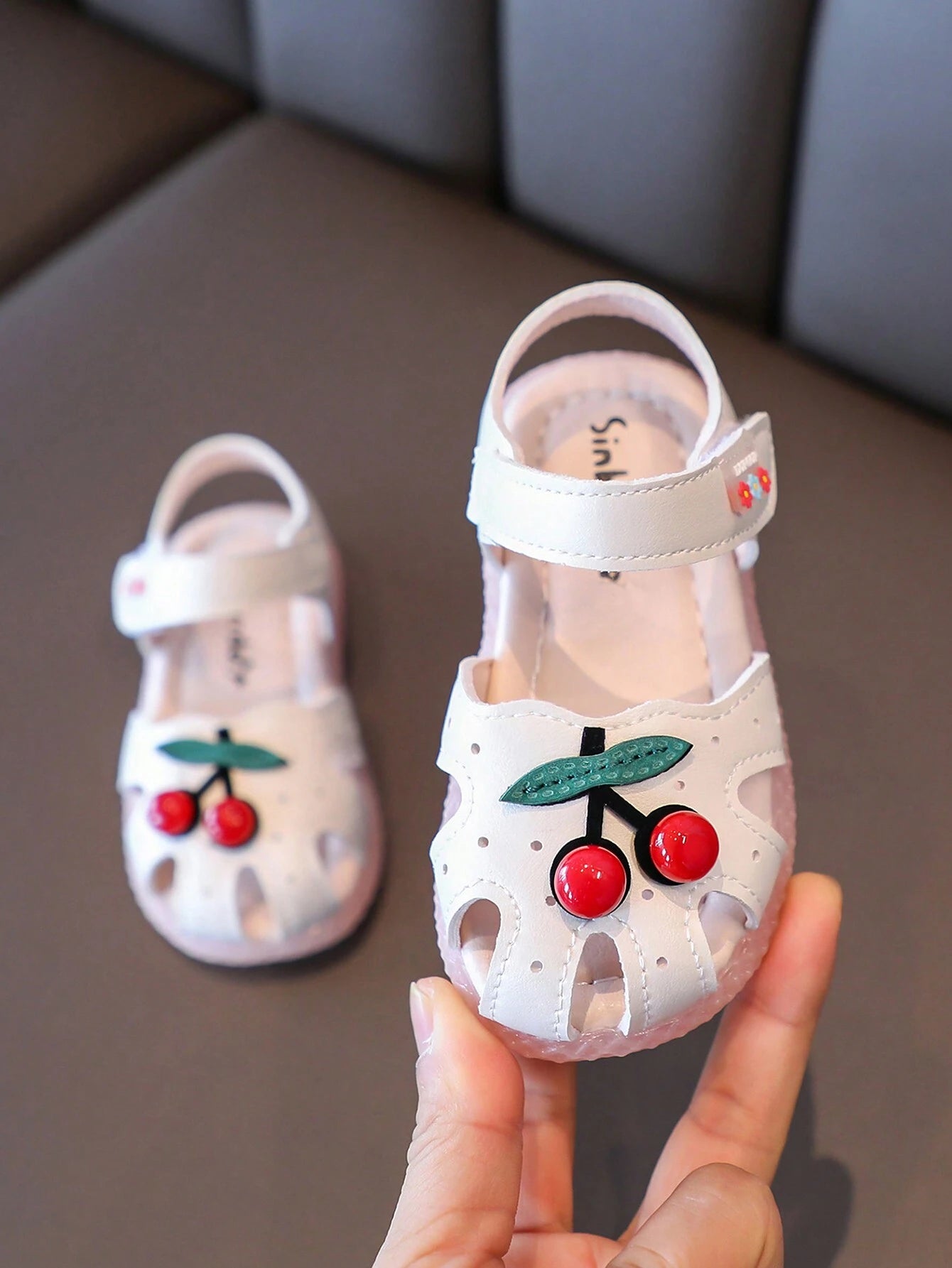 1 Pair Baby Toddler Girls Princess Cherry Soft Sole Non-Slip Comfortable Walking Shoes Beige