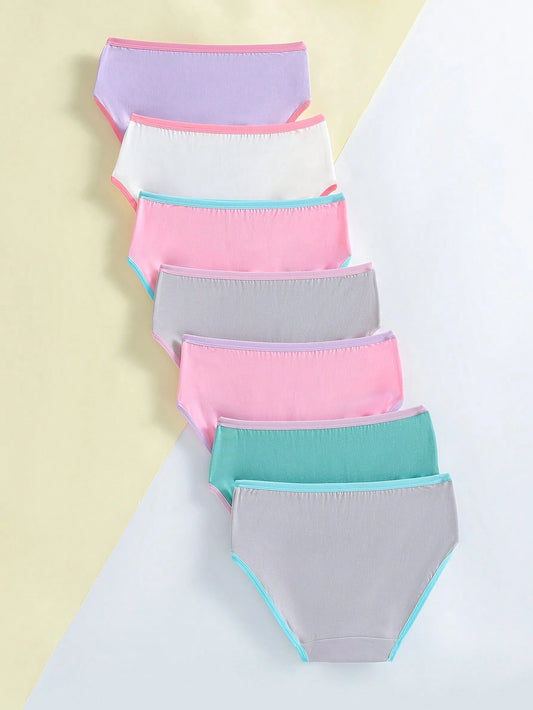 Tween Girl 7-Pack Colorblock Edging Cartoon Printed Triangle Panties