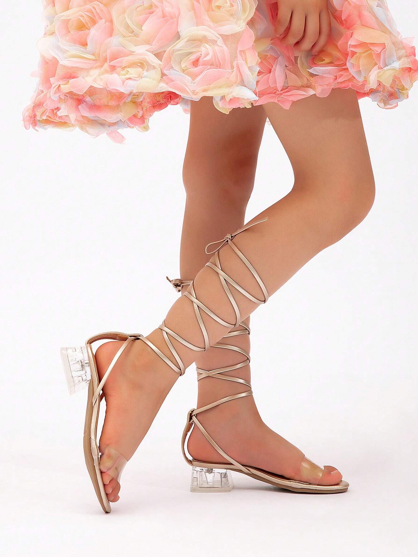 Casual Transparent Heels Sandals With Ankle Strap