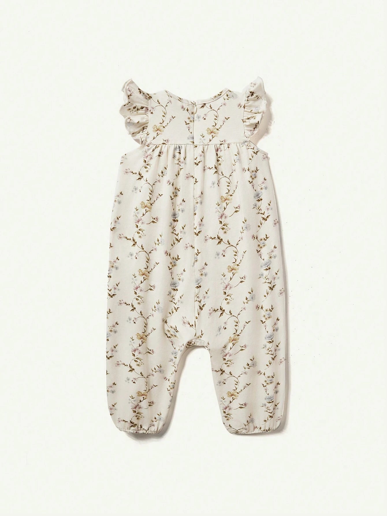 Baby Girl Knitted Floral Pattern Soft Round Neck Sleeveless Jumpsuit With Ruffled Waistband