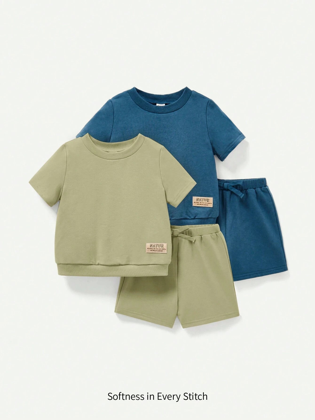 4pcs Baby Boy's Short Sleeve T-Shirt With Woven Label And Shorts Set Multicolor