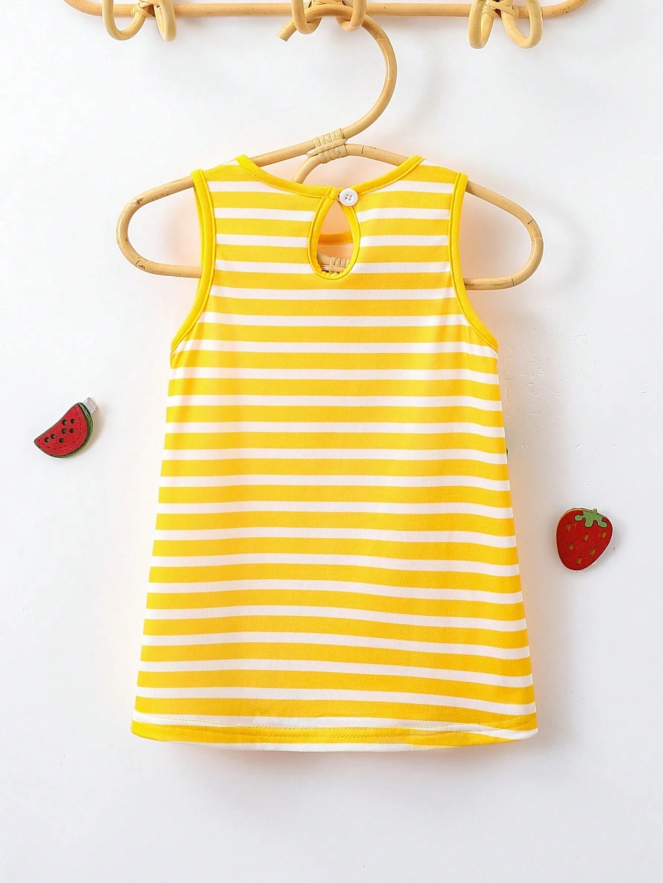 Baby Girl Striped Spliced Ruffle Trim Sleeveless Casual Dress