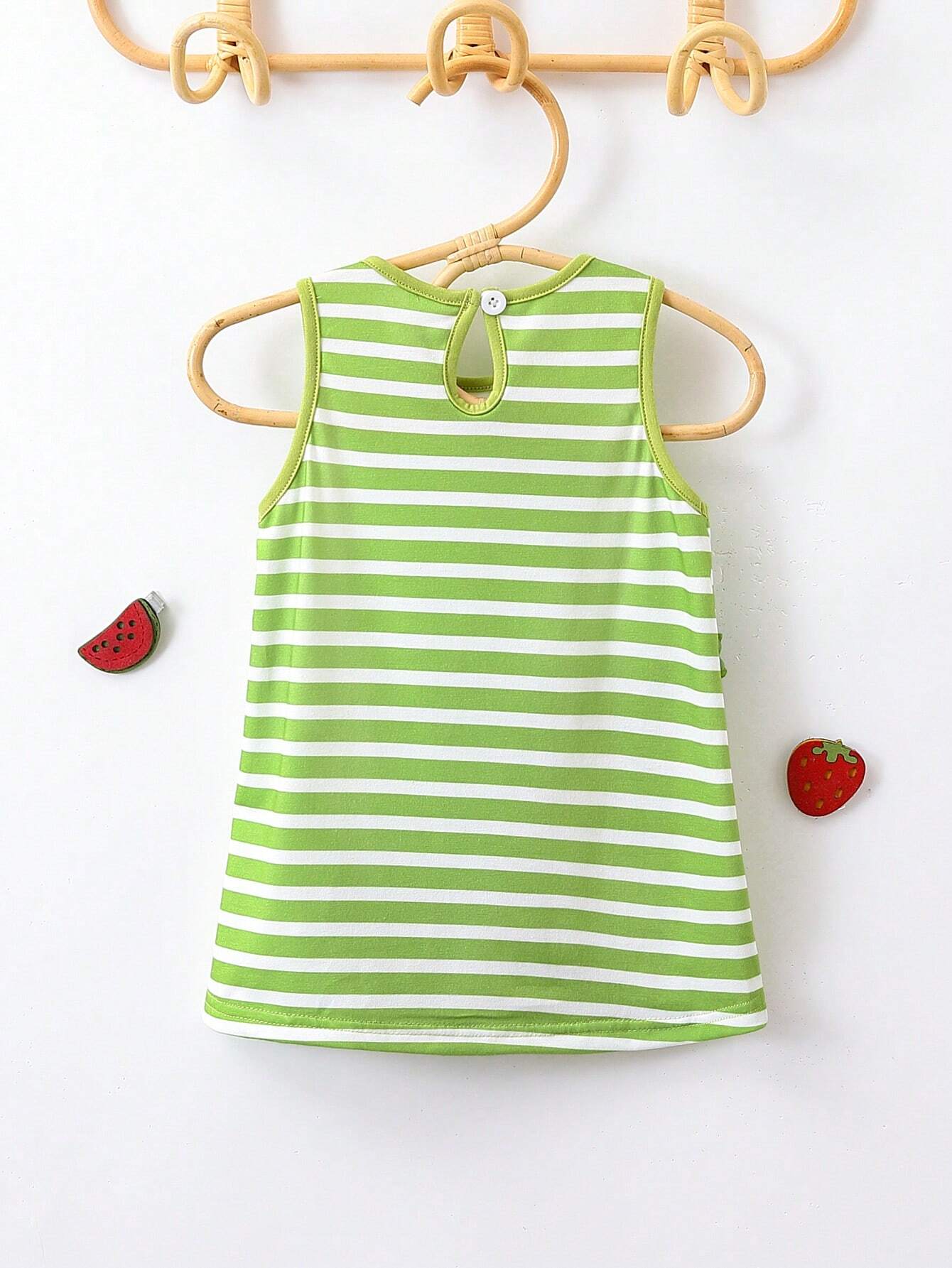 Baby Girl Striped Spliced Ruffle Trim Sleeveless Casual Dress