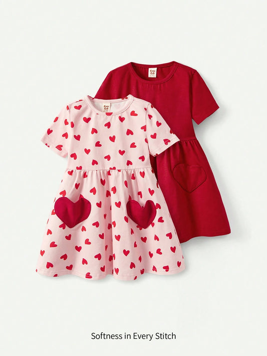 Cozy Pixies Baby Girl Round Neck Short Sleeve A-Line Dress Set Multicolor