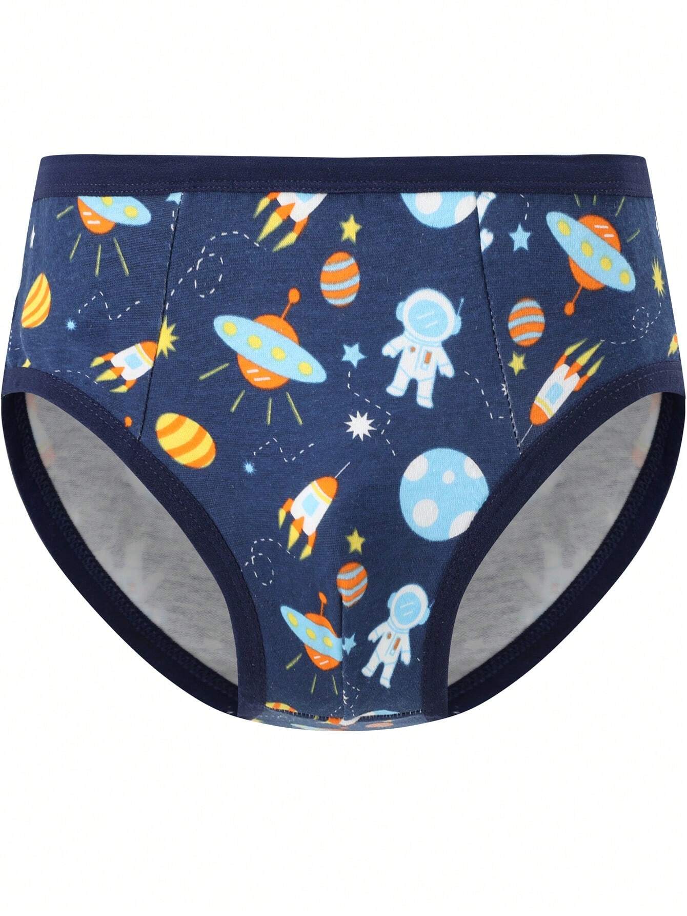 Young Boy 4pcs Cartoon Graphic Contrast Binding Brief