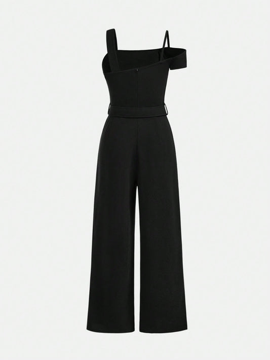 Tween Girl Daily Casual Woven Solid Color Strap Jumpsuit