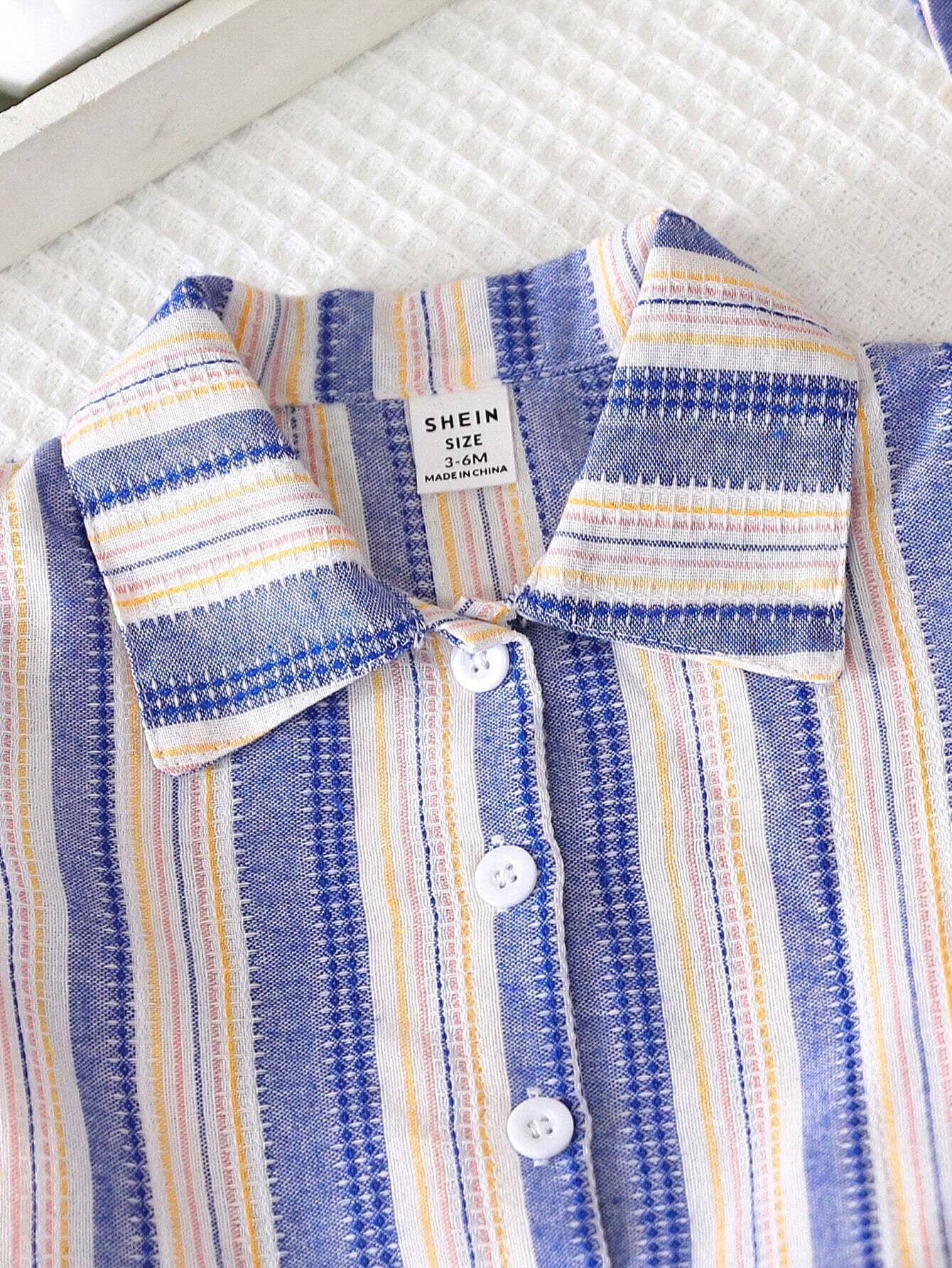 3-Piece Leisure Texture Striped Fabric Short Sleeve Shirt And Shorts And Hat Set