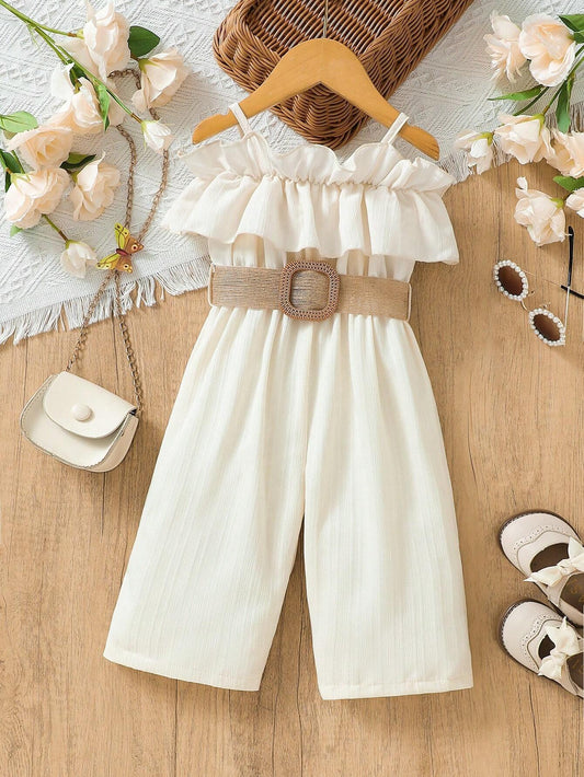 Baby Girl Casual Elegant Simple And Versatile Strapless Jumpsuit Apricot