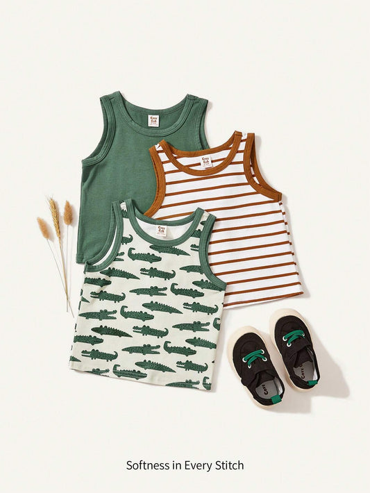 Mummy & Mee, Cozy Pixies Baby Boy Cartoon Crocodile Pattern Tank Tops