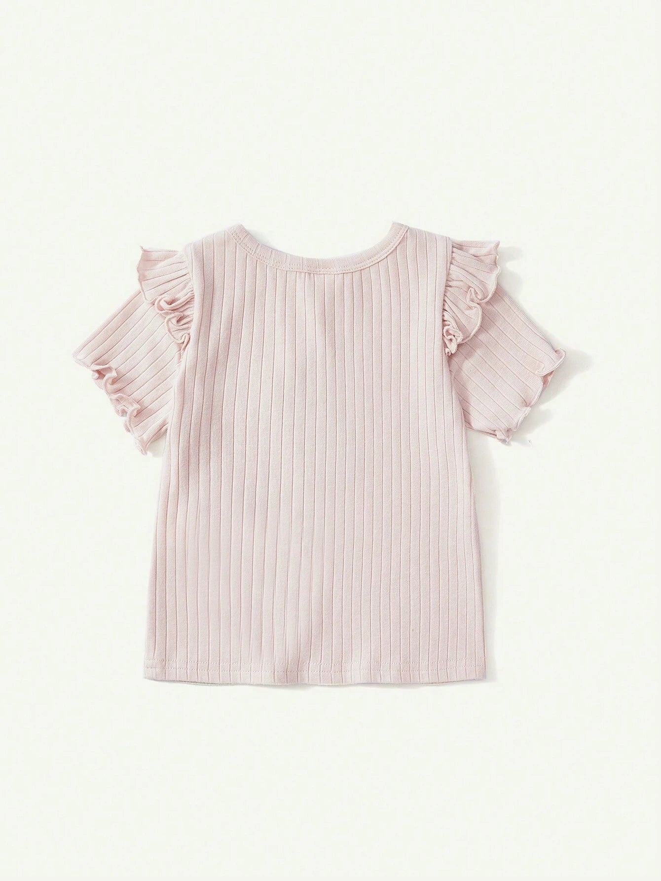 Baby Girl Solid Knit Soft Round Neck Ruffle Hem Pullover Top And Floral Pattern Leisure Shorts