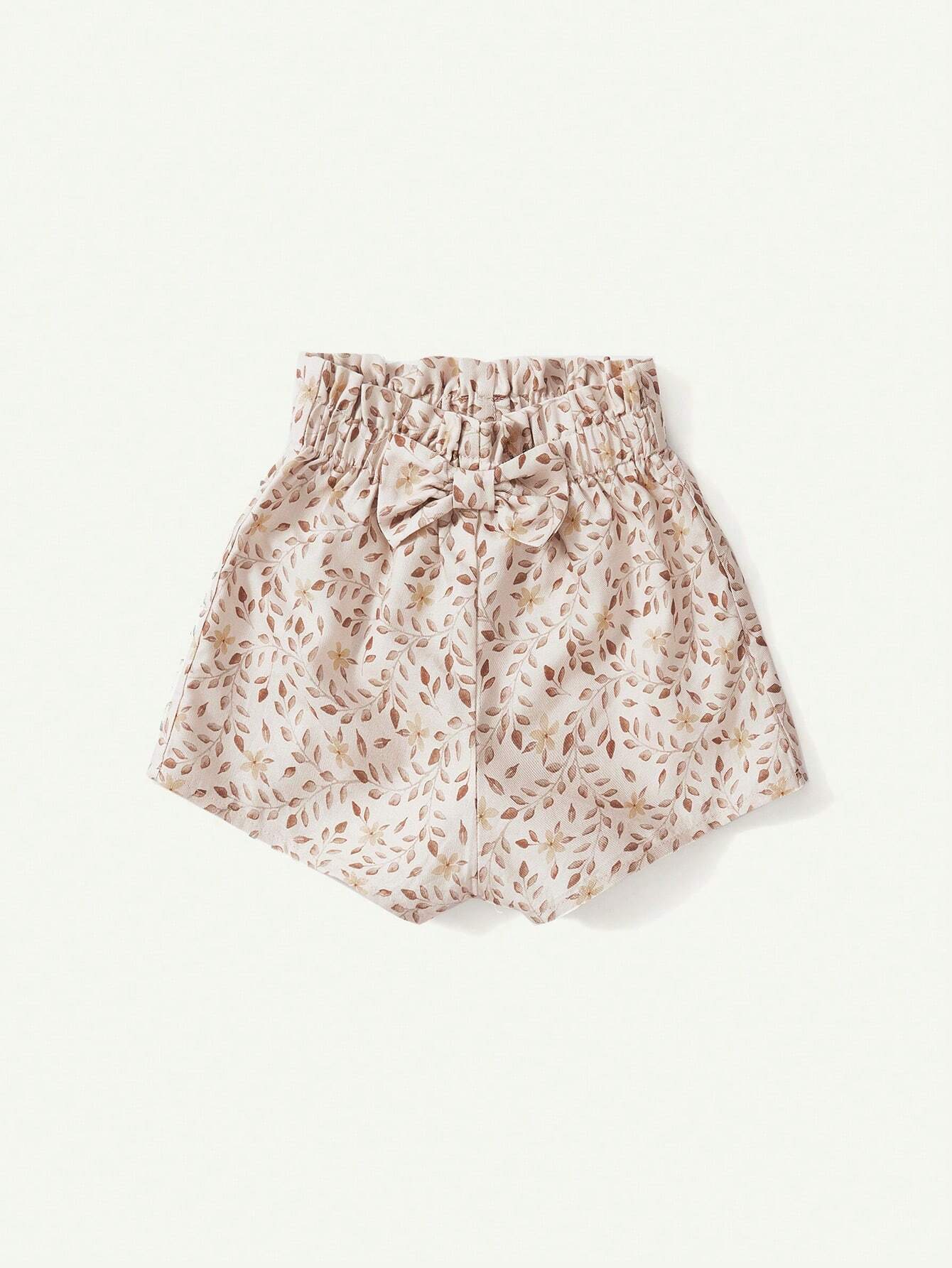 Baby Girl Solid Knit Soft Round Neck Ruffle Hem Pullover Top And Floral Pattern Leisure Shorts
