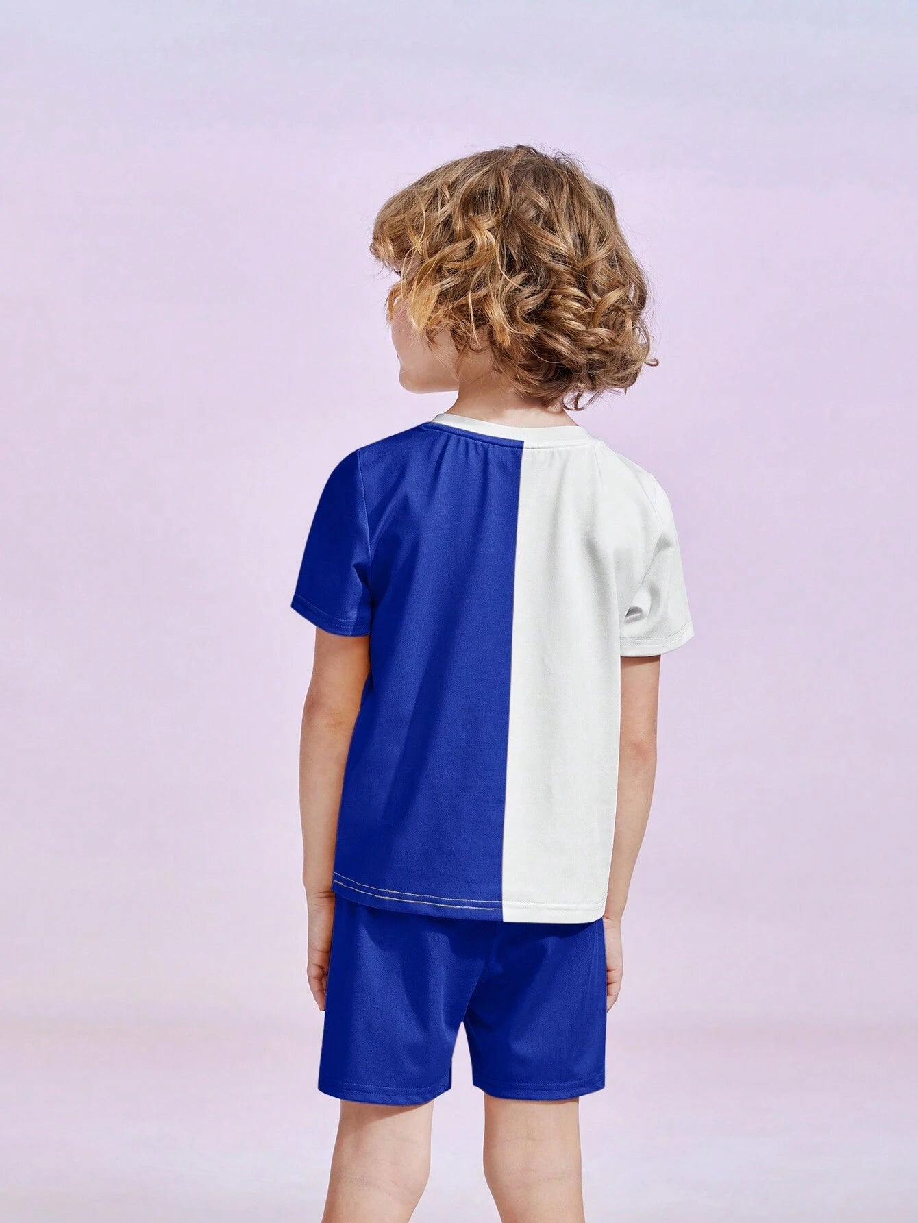 Young Boy Cartoon Graphic Colorblock Tee And Shorts Set