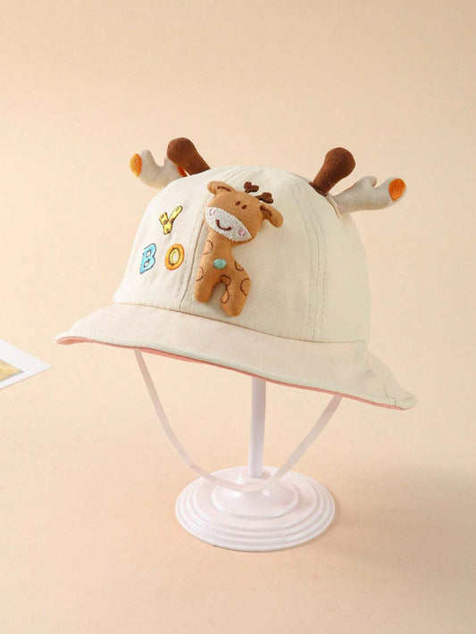 Unisex Baby Cute Cartoon Deer Bucket Hat Beige 3-12M