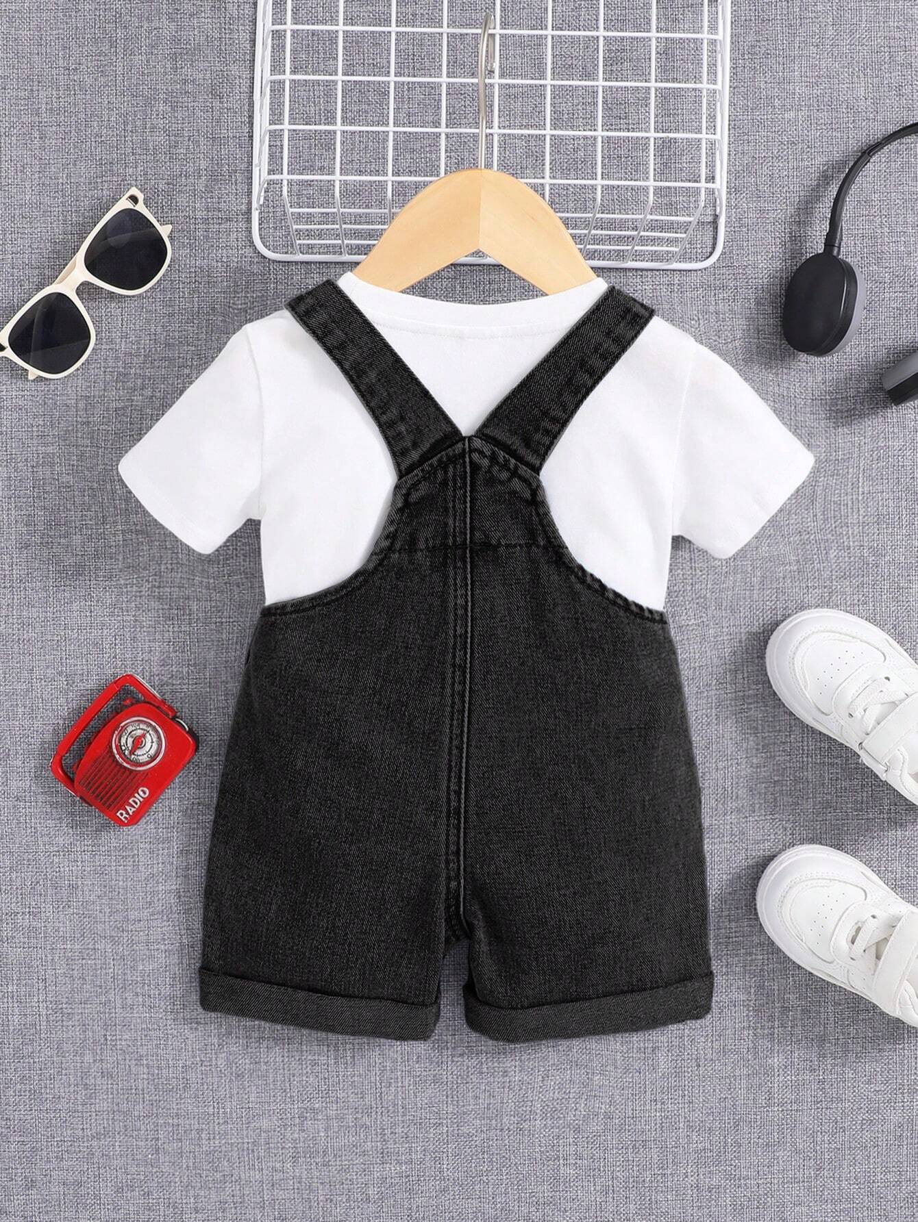 Baby Boy Casual Vintage Washed Flap Pocket Overalls Denim Overalls Romper