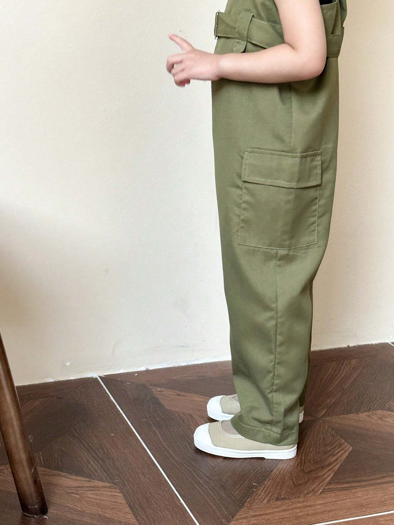 Young Girl Fashionable Casual Solid Color Vest & Suspenders Pants