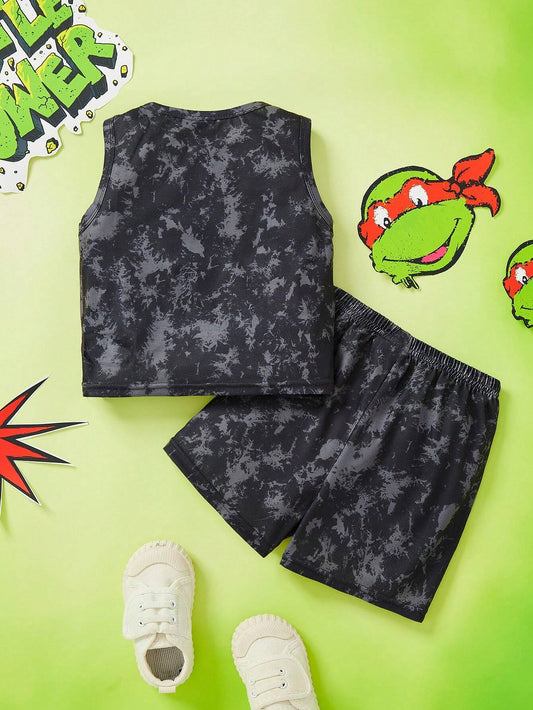 Baby Boy Tie Dye Cool Cartoon Graphic Tank Top And Shorts