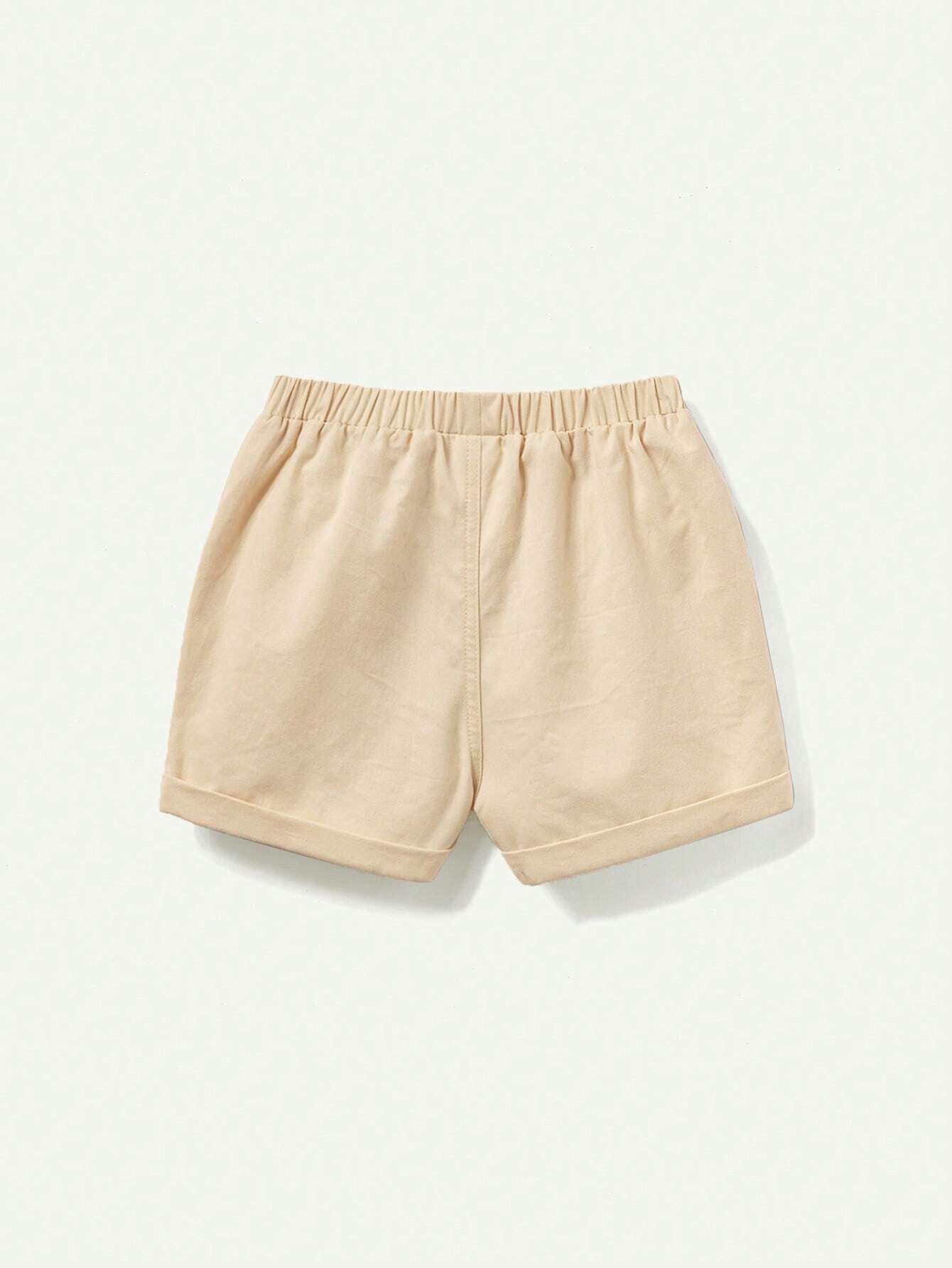 Baby Boy Casual Color Block Round Neck Short-Sleeve T-Shirt With Plant & Floral Print + Solid Shorts
