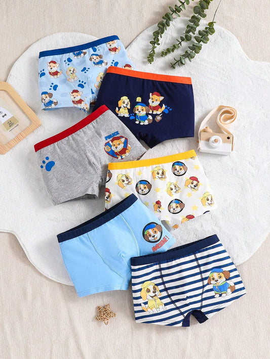 Young Boy Cartoon Printed Daily Trunks, Pack Of 6 Multicolor