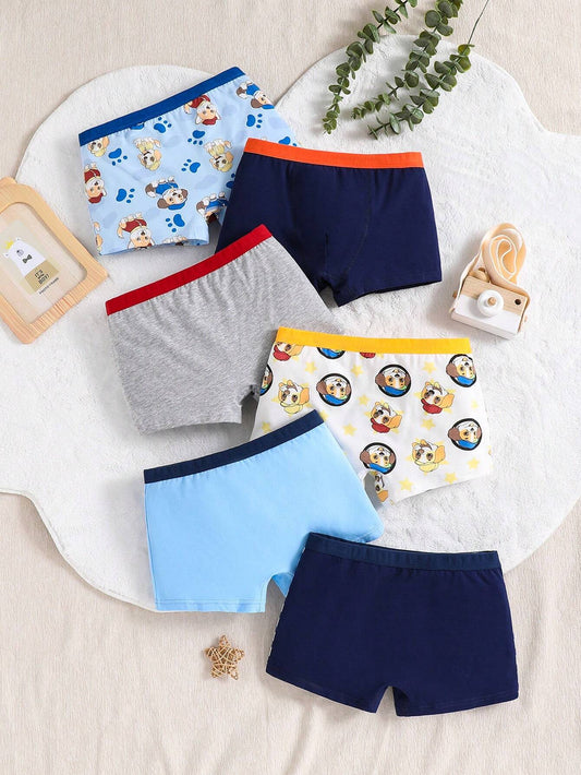 Young Boy Cartoon Printed Daily Trunks, Pack Of 6