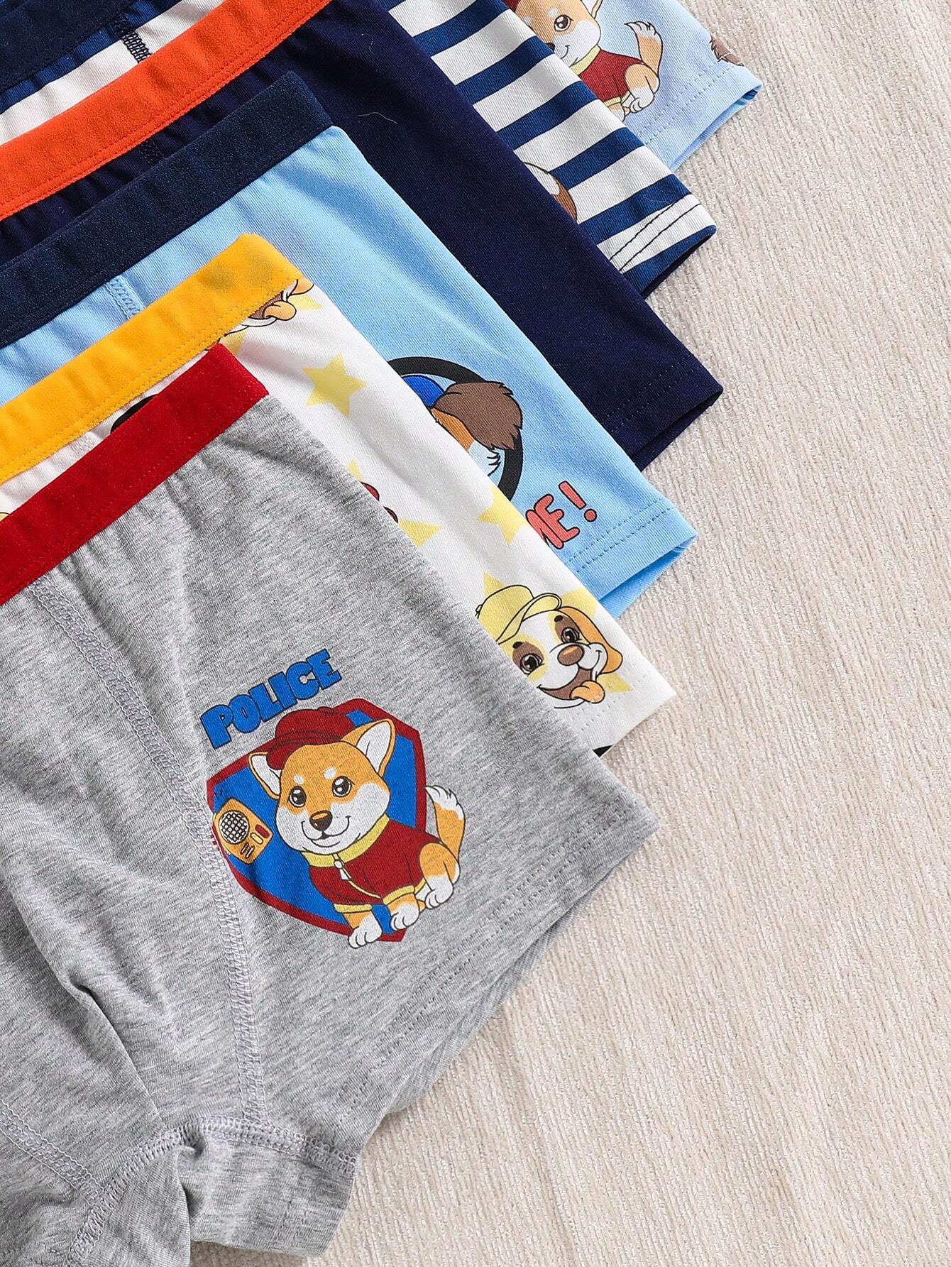 Young Boy Cartoon Printed Daily Trunks, Pack Of 6
