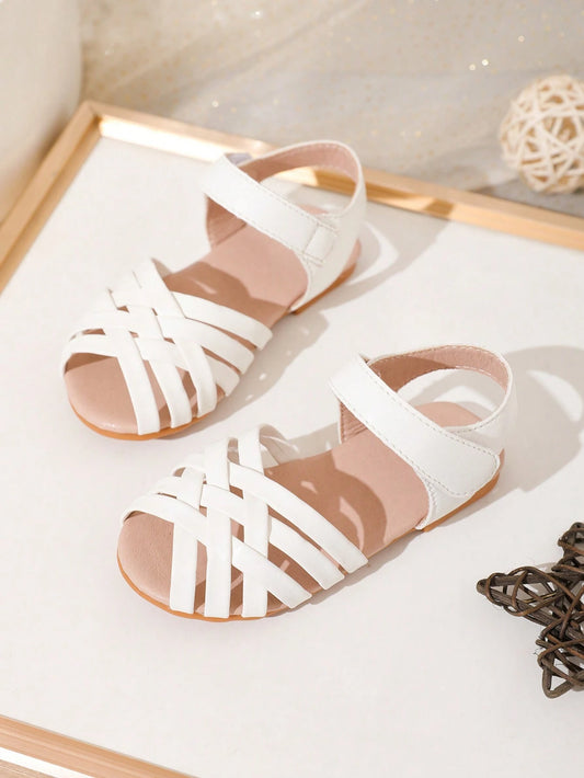 Infant Girls White Woven Shoes With Crisscross Strap White