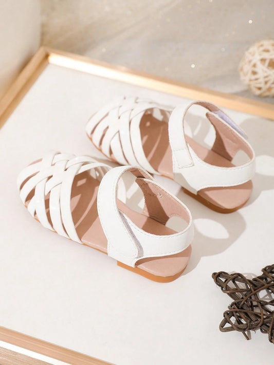 Infant Girls White Woven Shoes With Crisscross Strap