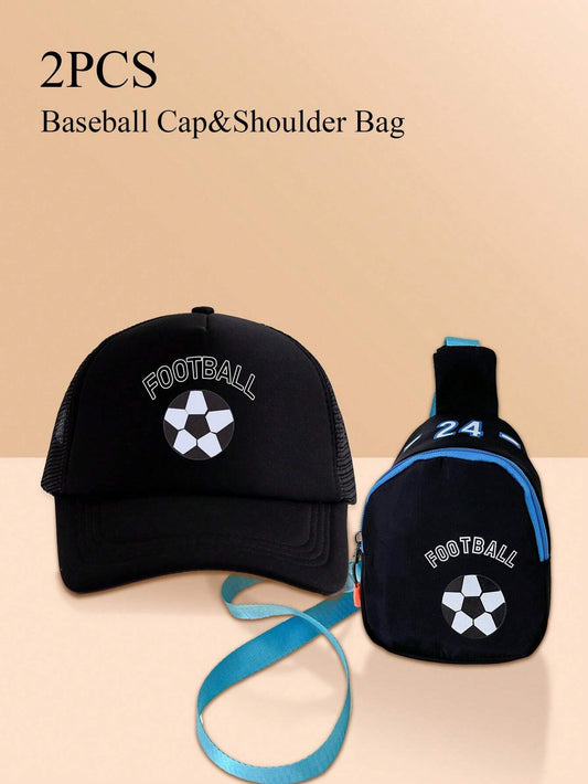 2pcs Teenage Boys Soccer Truck Hat & Backpack Set