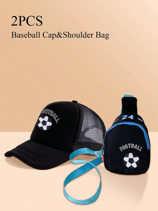 2pcs Teenage Boys Soccer Truck Hat & Backpack Set Black