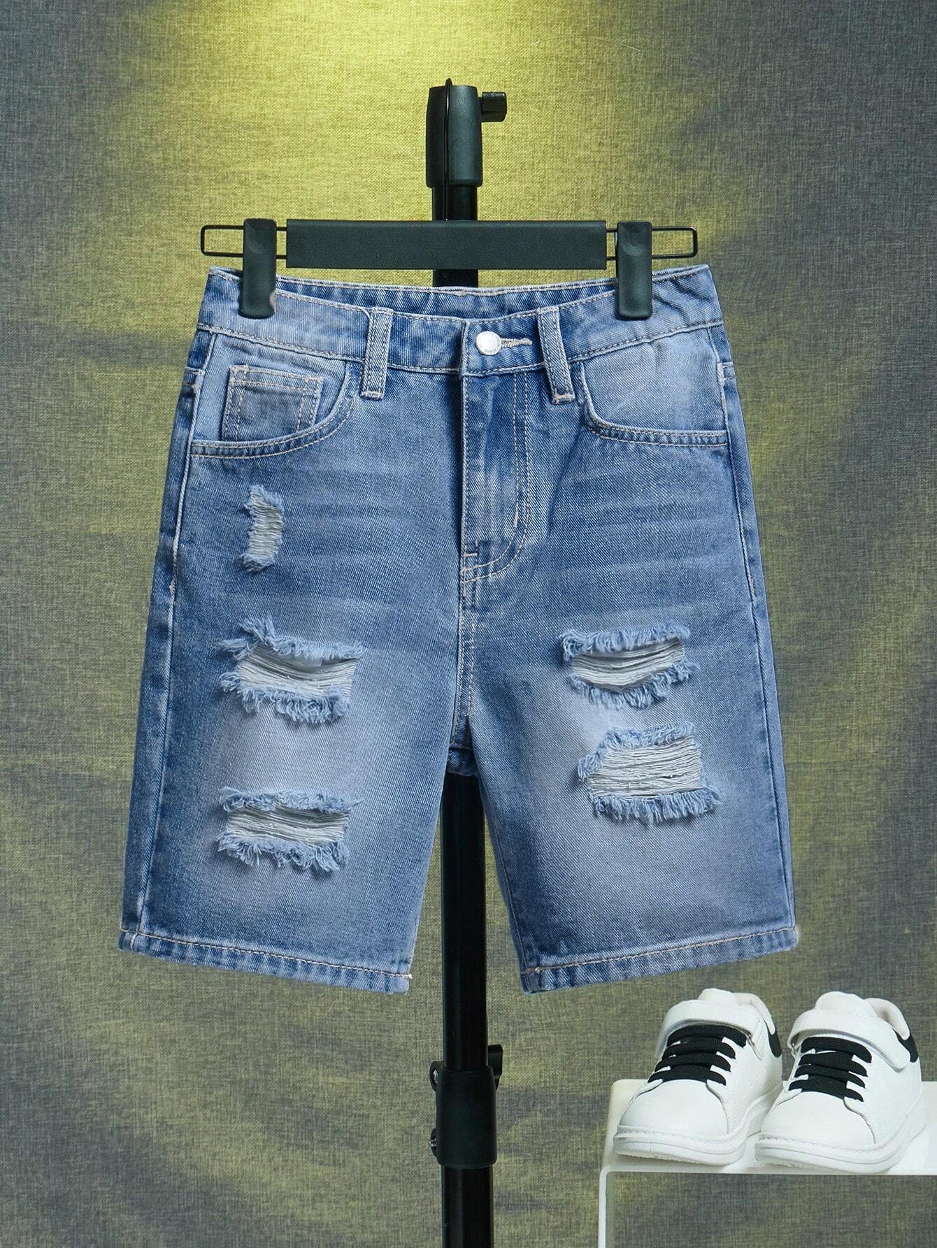 Tween Boys' Distressed Denim Shorts With Washed Details Medium Wash