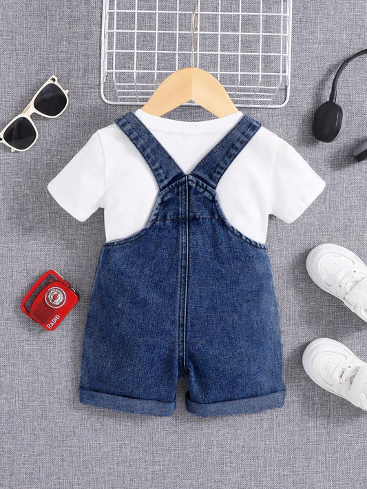 Baby Boy Casual Vintage Washed Flap Pocket Overalls Denim Overalls Romper