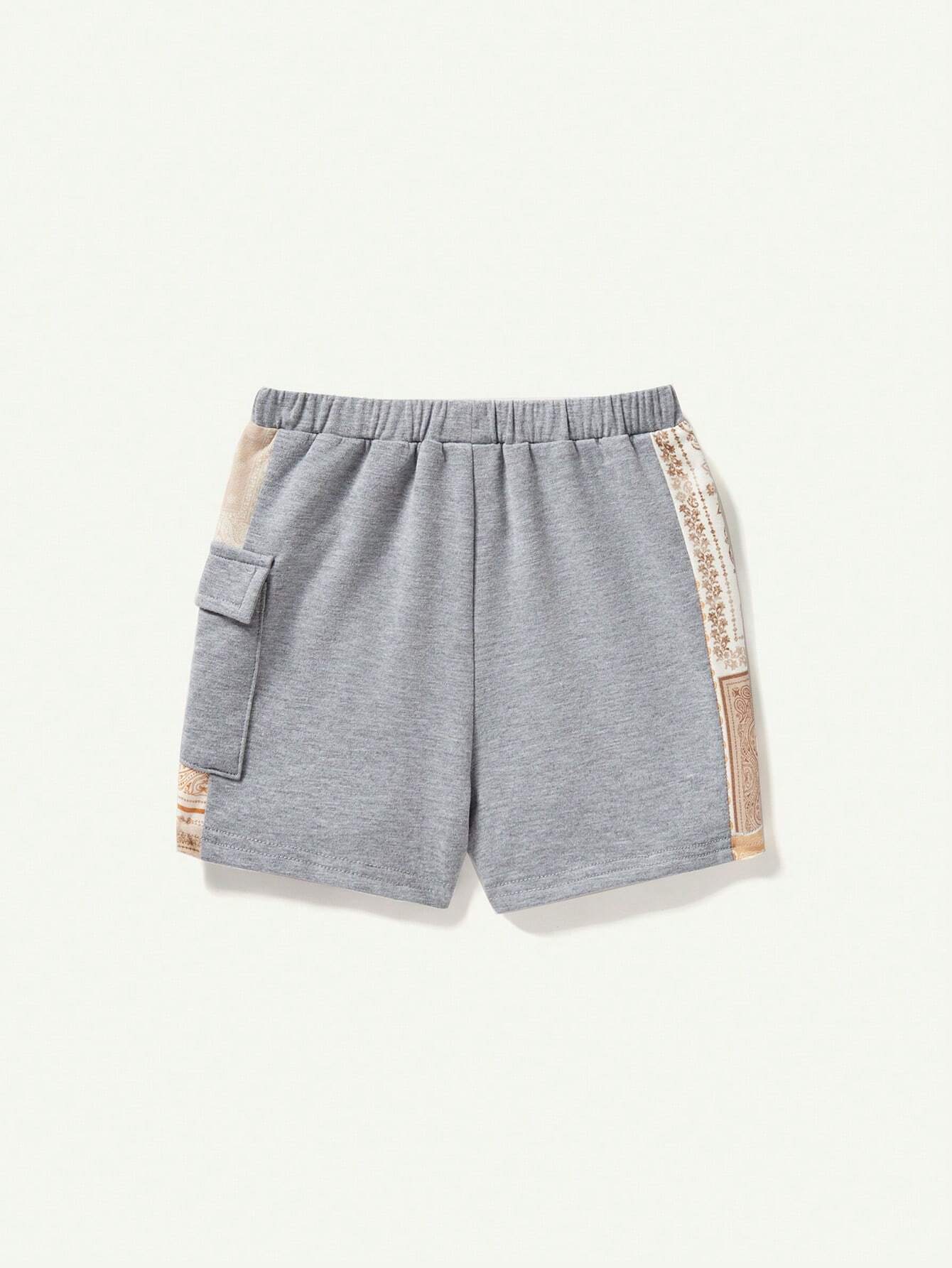 Baby Boy Traditional Pattern Color-Block Short Sleeve Pullover Top And Casual Shorts