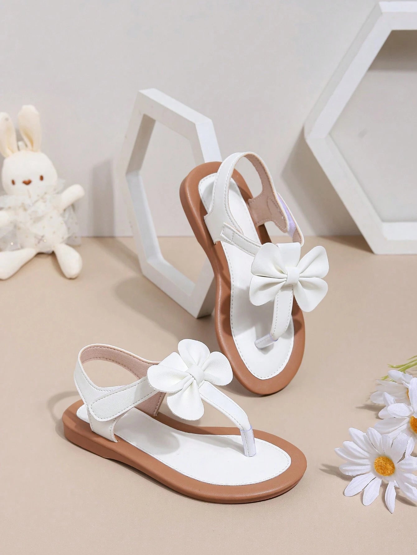 Summer Style Cute Bowknot Girls' Princess Flat Sandals White
