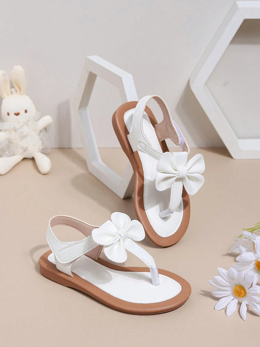 Summer Style Cute Bowknot Girls' Princess Flat Sandals White