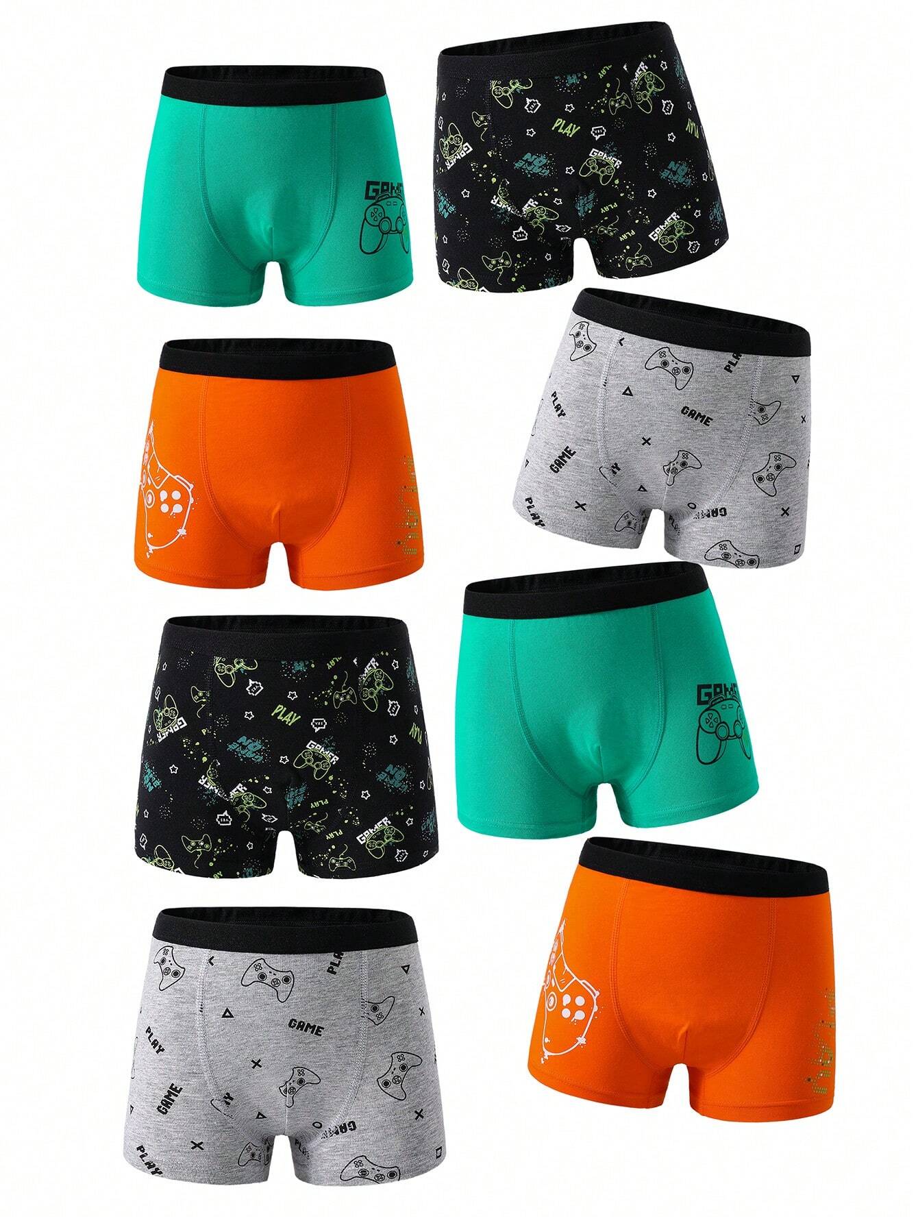 8pcs/Pack Young Boy Retro Video Game Printed Cotton Brief Underwear