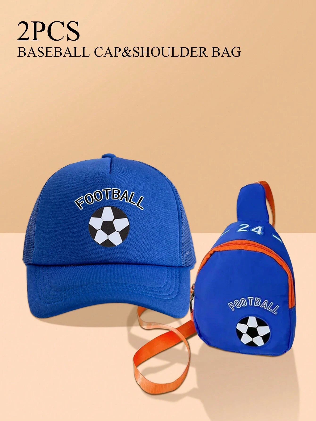 2pcs Teenage Boys Soccer Truck Hat & Backpack Set