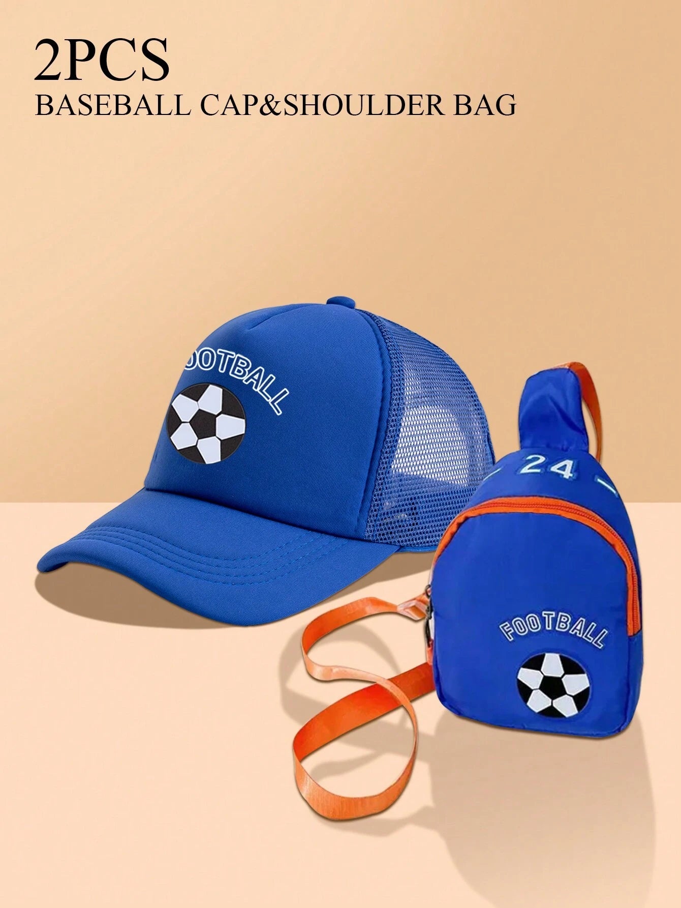 2pcs Teenage Boys Soccer Truck Hat & Backpack Set Blue