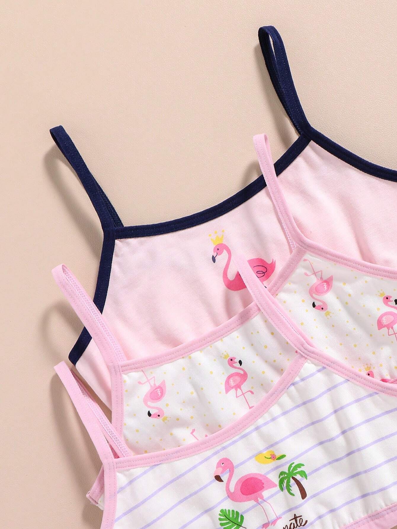 Tween Girl Flamingo Printed Camisole With Matching Briefs Underwear Set