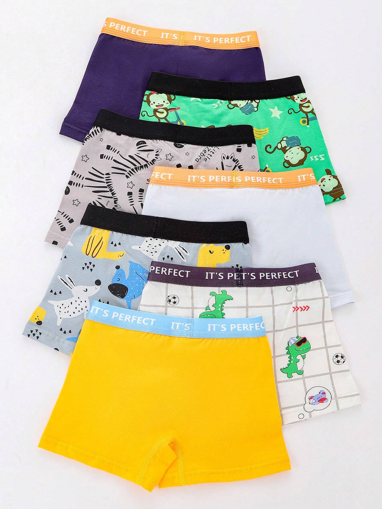 Young Boy 7pcs Set Cartoon Bear Print Underwear