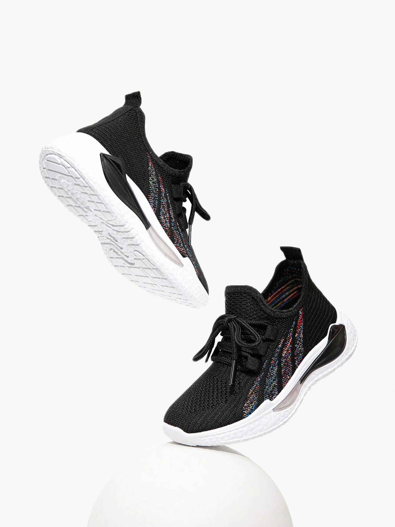 JNSQ 1 Pair All-Match Casual Versatile Breathable Lace-Up Boys Black Soft Sole Sneakers Black 2