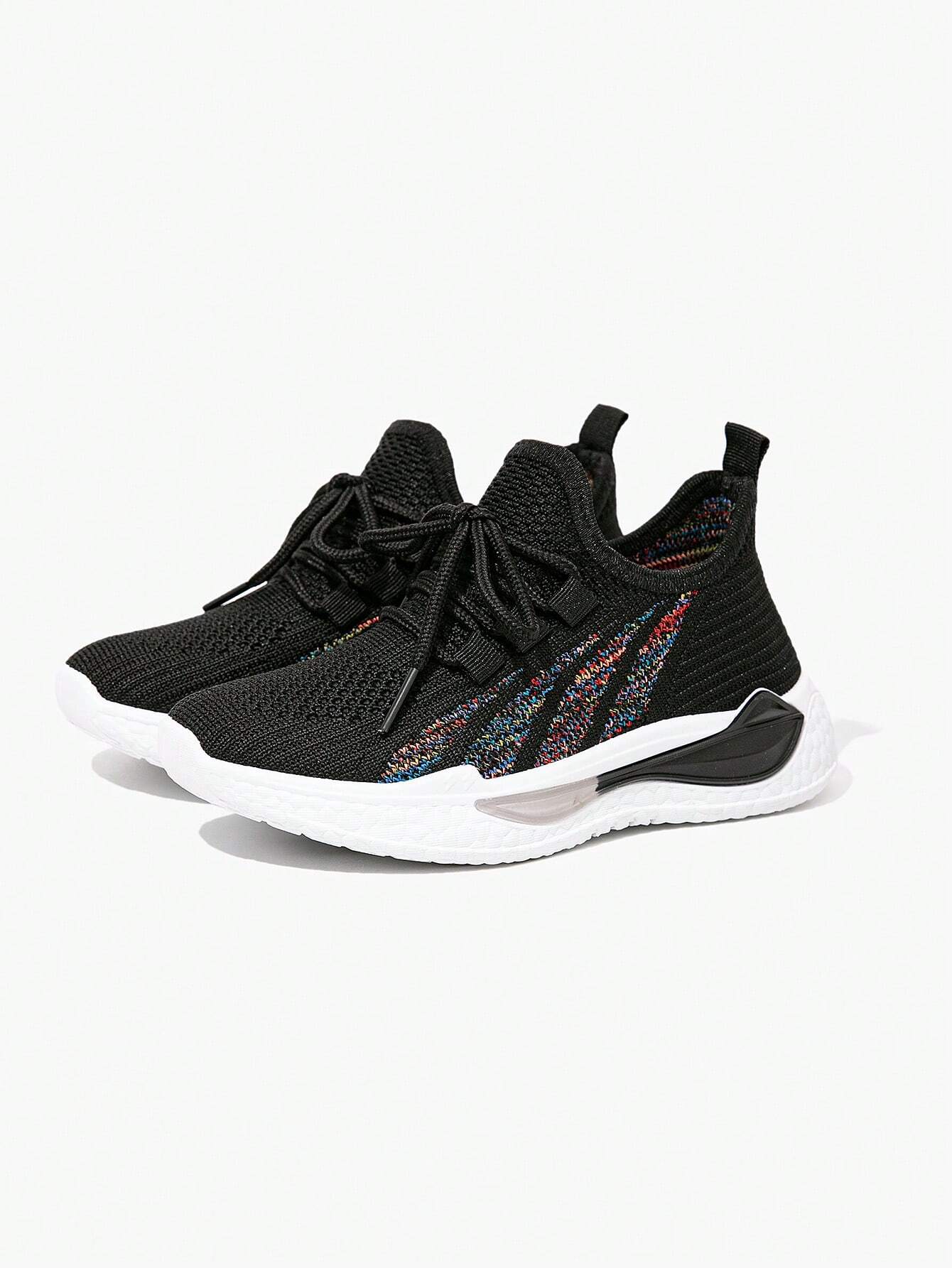 JNSQ 1 Pair All-Match Casual Versatile Breathable Lace-Up Boys Black Soft Sole Sneakers