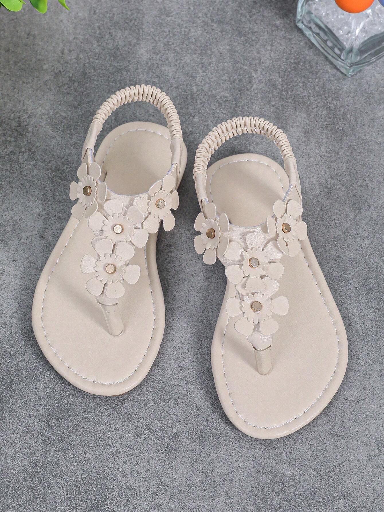 1pair Handmade Beaded Roman Sandals Beige