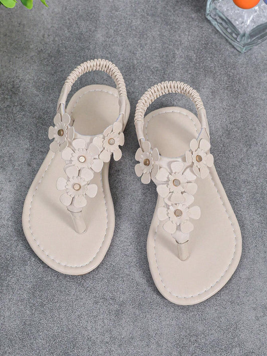1pair Handmade Beaded Roman Sandals Beige