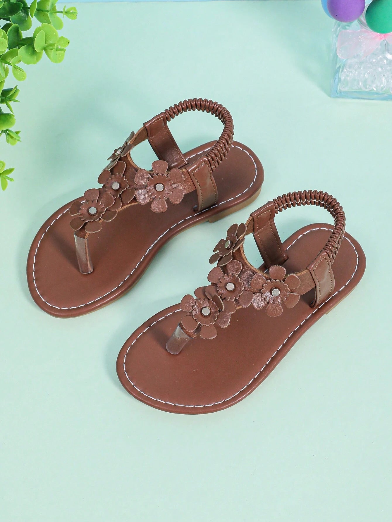 1pair Handmade Beaded Roman Sandals Brown