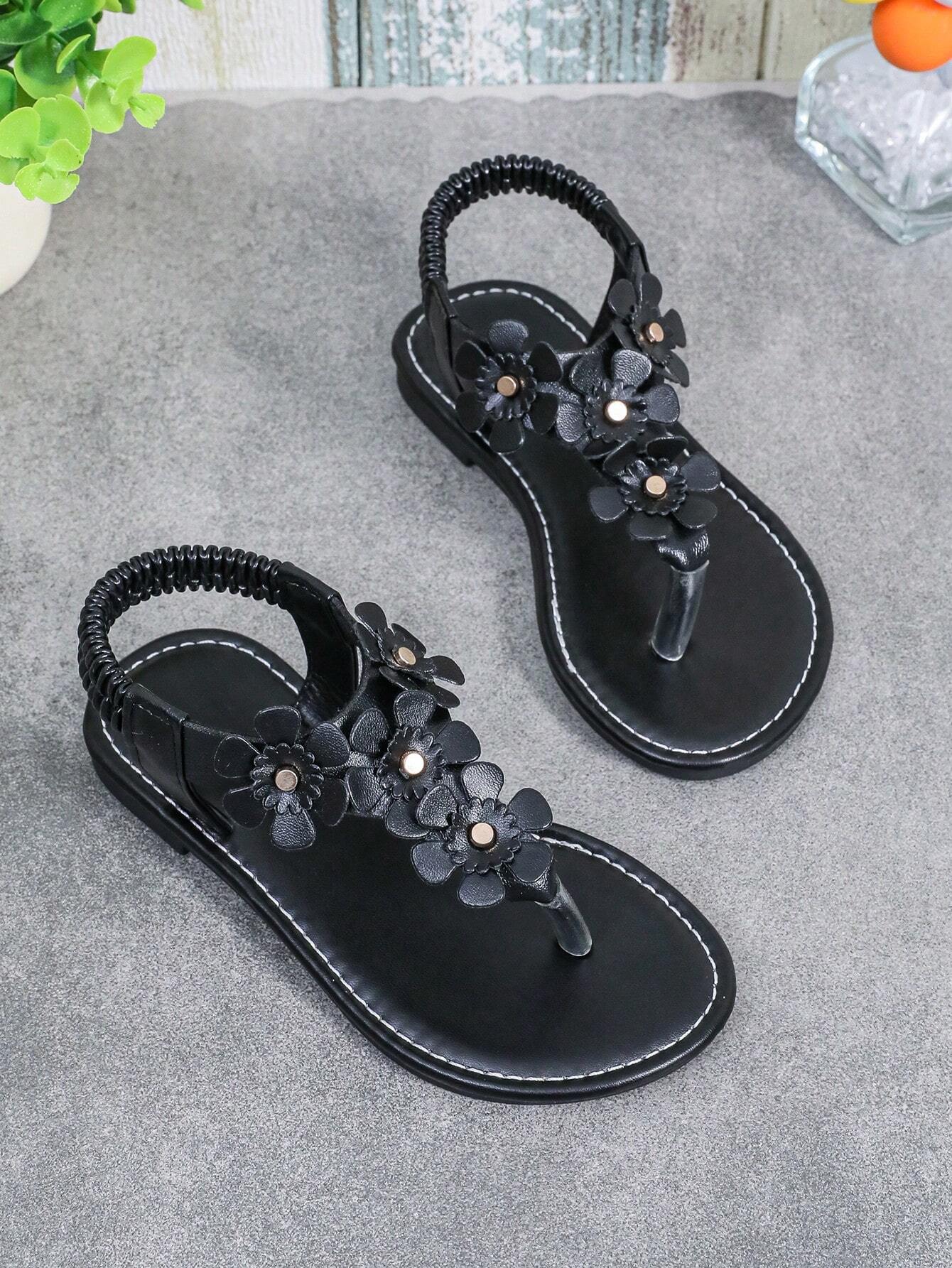 1pair Handmade Beaded Roman Sandals Black