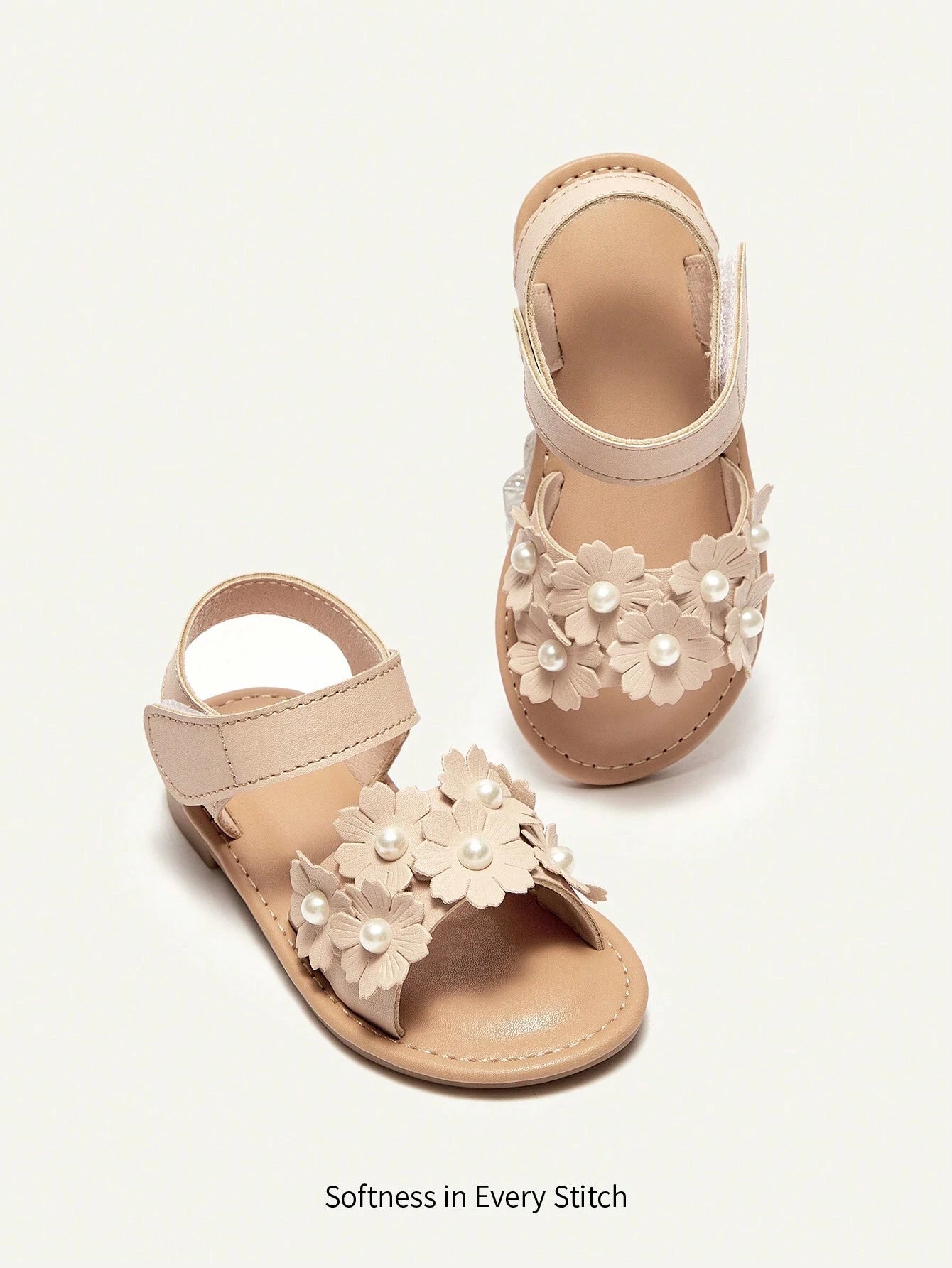 Cozy Pixies Fashionable And Cute Princess Style Baby Flat Sandals With Laser Cut Bow Decor Apricot
