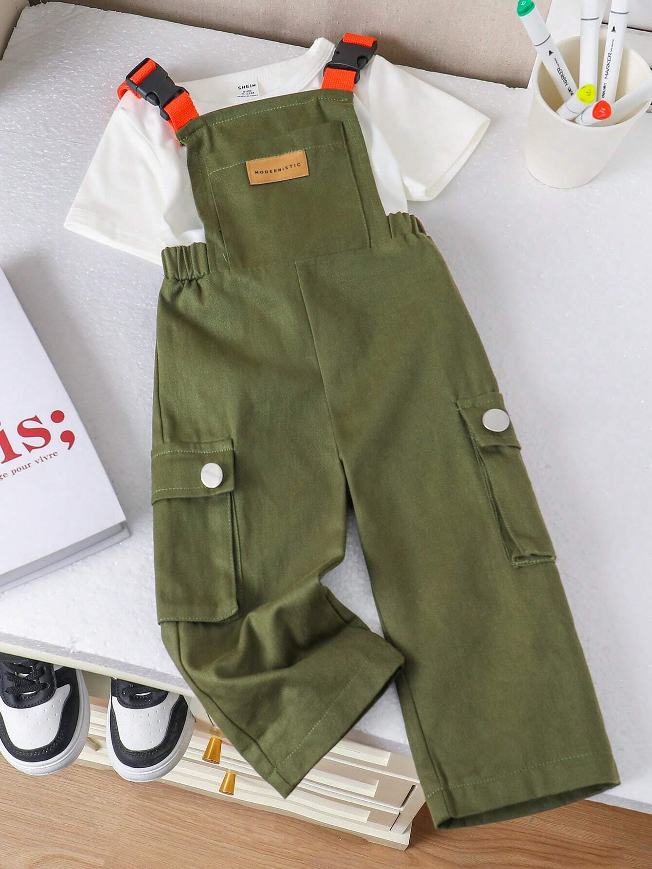 2pcs Baby Boy Casual Street-Style Workwear Suspender Pants Outfit, Korean Style