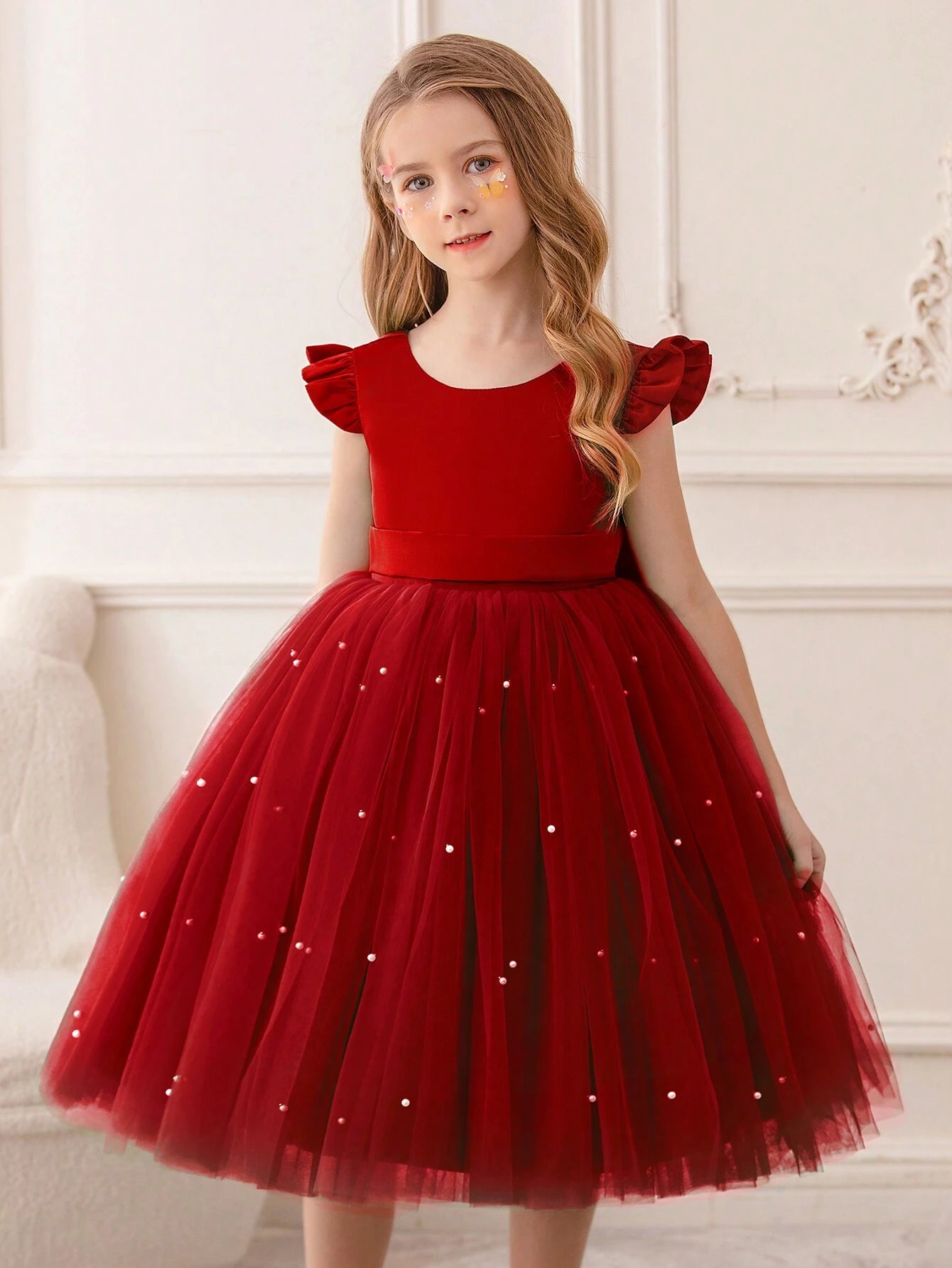 Girls' Flying Sleeve Mesh Tulle Princess Dress