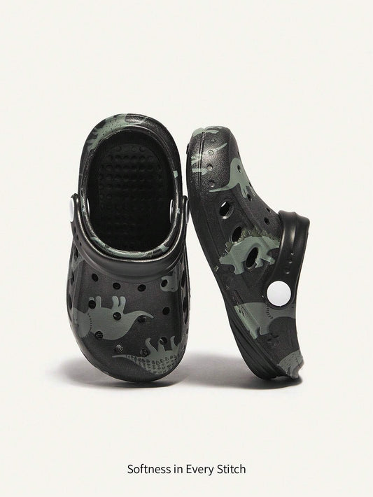 Cozy Pixies Cute And Fun Dinosaur Printed Cartoon Baby Clogs Black