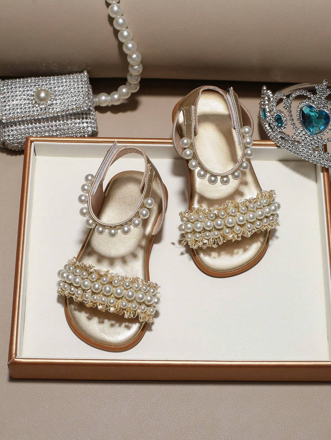 Girls' Summer Lace Pearl Flat Sandals For Toddler