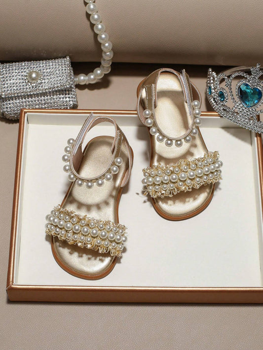 Girls' Summer Lace Pearl Flat Sandals For Toddler